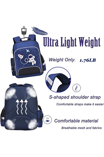 007 Kids Backpack - Cartoon Astronaut Design, Waterproof, Fits 15.6" Laptop, Blue