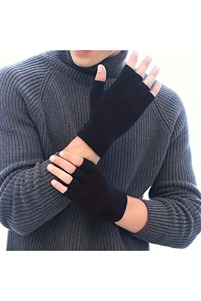 TATA CRAFT Winter Black Gloves Unisex Fingerless Cut-Out Fashion Trend Suitable for Using Phone Car