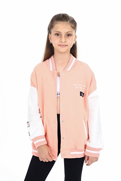 Toontoy Cardigan pentru fete, cu guler de colegiu, cu închidere cu capse, cu buzunare, cu umăr dezactivat, broderie cu imprimeu bloc de culoare din material subțire