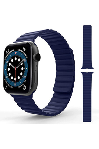 iUni Curea compatibilă cu Apple Watch Ultra/SE/8/7/6/5/4/3/2/1, 42 mm, magnetică, albastru miezul nopții