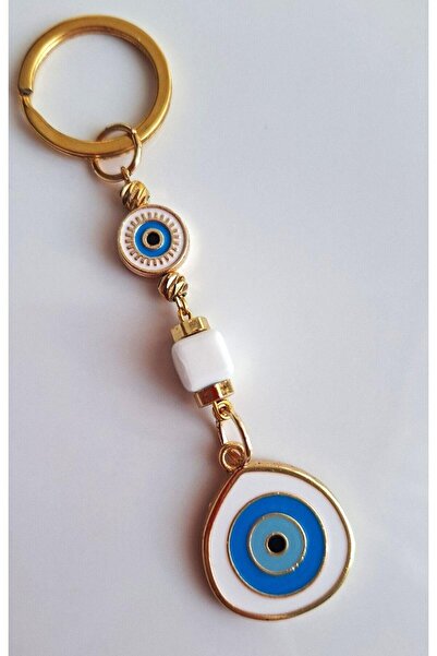 Svc Aksesuar هدية فاخرة للعام الجديد سلسلة مفاتيح بيضاء مع خرز عين الشر الكبيرة