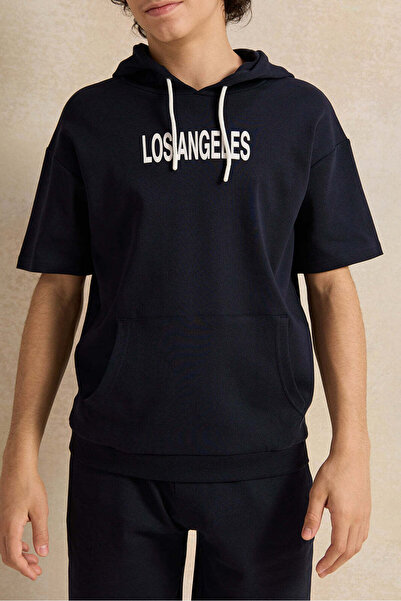 REDTAG Senior Boys Navy Oversize Hooded Sweatshirt