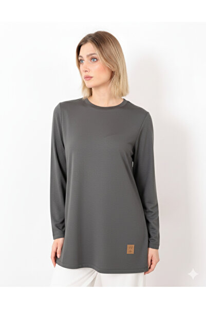 puyeni Kristal Bisiklet Yaka Armalı Kısa Tunik