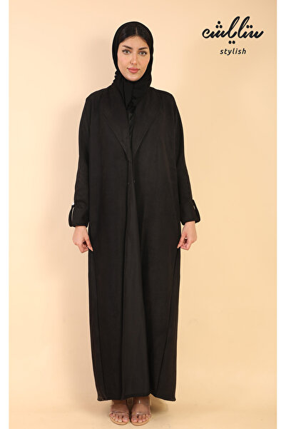 Stylish عبايه شتوي شامواه نواعم لف باللون الاسود