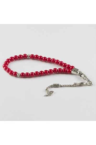 ZERO LAND سبحة LVSQVR من الحجر الطبيعي المرجاني 8 (141623) ملم - لون فضي