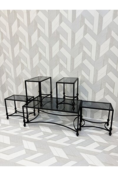 DEC24 4+1 Black Glass Serving Table Set