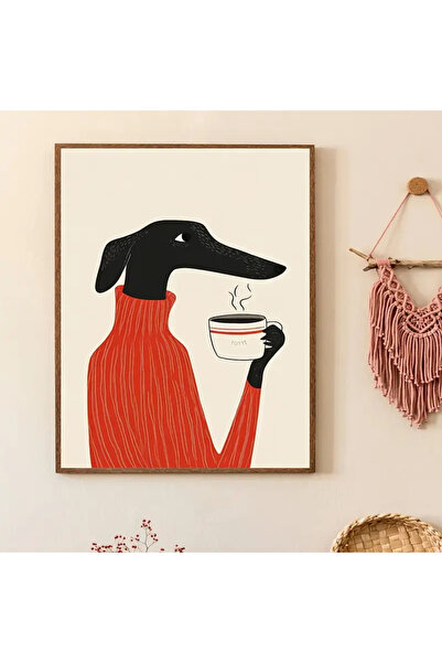 512 STORE Estetik Çay İçen Köpek Duvar Dekor Tasarım Çerçevesiz Poster Ev Dekor Modern Salon