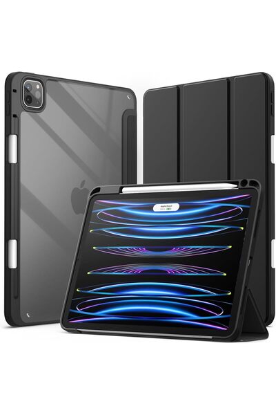 JETech جراب خلفي شفاف رفيع مقاوم للصدمات مع حامل قلم لجهاز iPad Pro مقاس 11 بوصة (2018-2022) - أسود