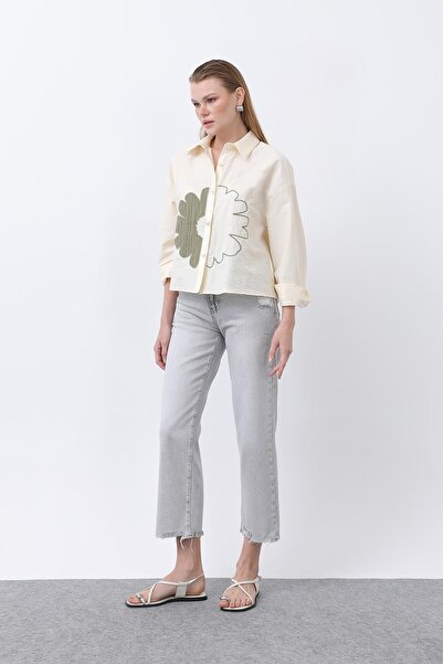 Soul Cămașă pentru femei cu broderie florală în față -32239GML - BEIGE NISIP-...