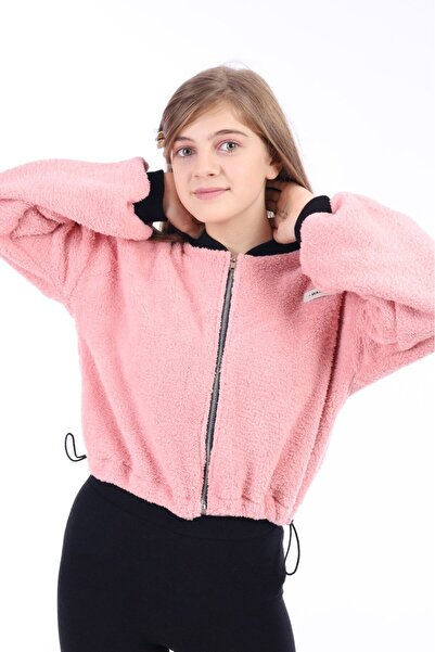 Toontoy Mercan Κοριτσίστικη Ζακέτα με φερμουάρ και ανοιχτό ώμο με τύπωμα βελούδινη ζακέτα - Ρυθμιζόμενη ελαστική ζώνη μέσης