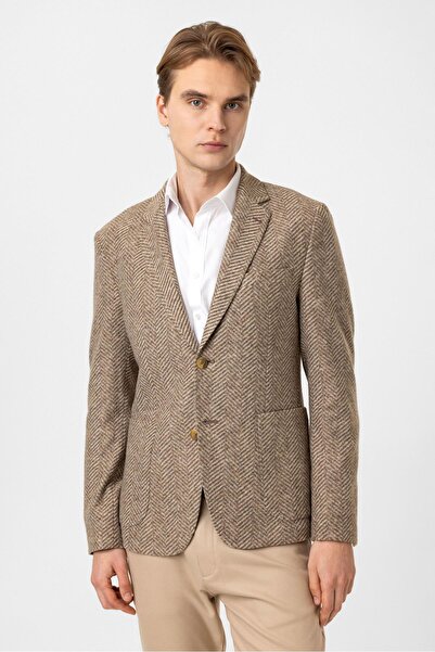 Back And Bond Beige woven mono collar jacket