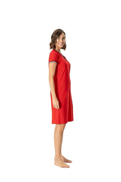 U.S. Polo Assn. Plain 100% Cotton Nightgown for Women's Home Comfort - Red - Ilc2.16X99V9Gtec-Kir