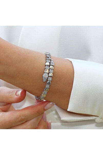 Necati Gün Zirkon Taşlı Serpent Modeli Gümüş Kelepçe