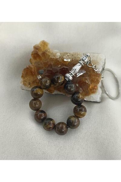 Hd Marketim سلسلة مفاتيح تسبيح 11 حبة 10 مم من الحجر الطبيعي كابلانجوسي مسبحة صغيرة