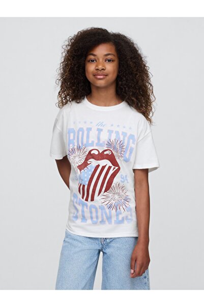 GAP Kız Çocuk Beyaz Grafik Baskılı Tunik T-Shirt