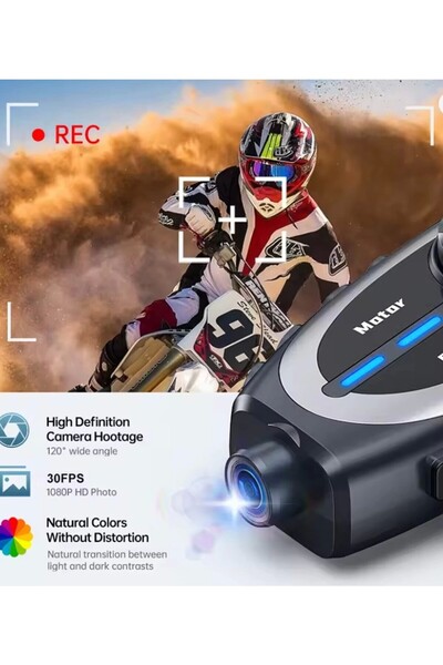 Blic Q29 Motosiklet Kask Bluetooth Kulaklık Eşleşmeli 1080P Kamera Geniş açı Su Geçirmez Intercom