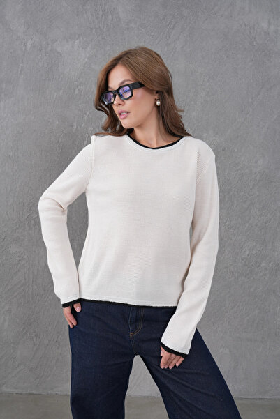 Park Karon Women's Crew Neck Garni Detail Knitwear Sweater