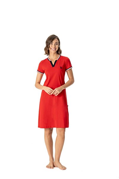 U.S. Polo Assn. Plain 100% Cotton Nightgown for Women's Home Comfort - Red - Ilc2.16X99V9Gtec-Kir