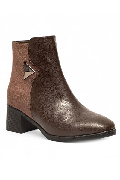 Celira Brown Zippered Heeled Leather Suede Daily Women's Boots