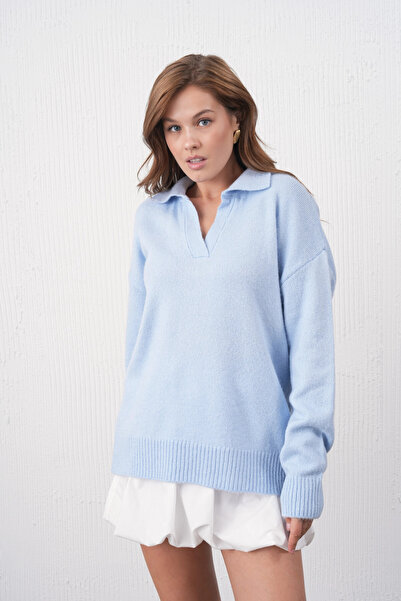 Park Karon سترة تريكو كبيرة الحجم بياقة بولو للسيدات