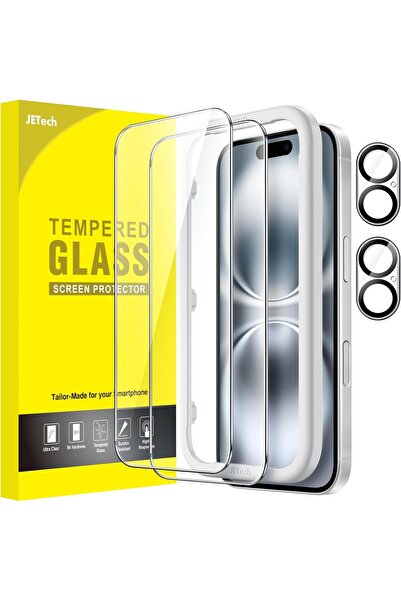 JETech واقي شاشة لجهاز iPhone 16 (6.1 بوصة) مع عدسة الكاميرا، سهل التركيب، زج...