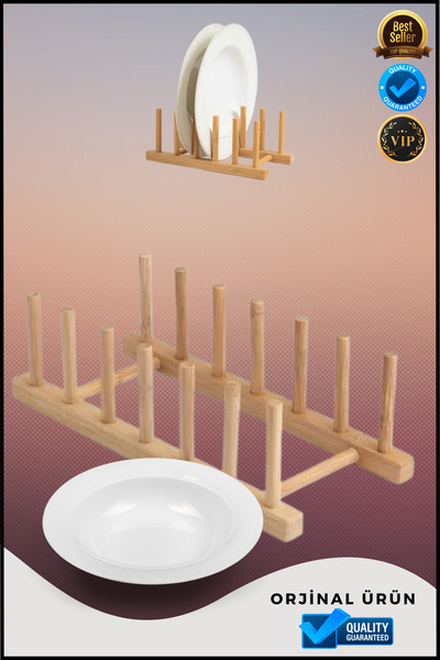 Overbazaar Bambu Tabaklık | Doğal Ahşap Tabak ve Bulaşık Düzenleyici – Mutfak...