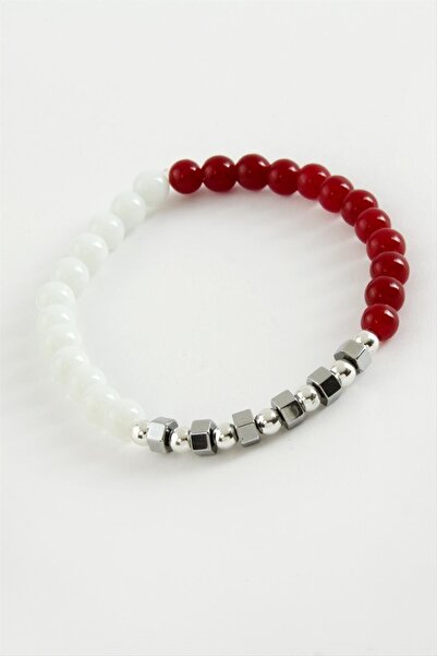 ZERO LAND Lvsqvr Red White Natural Stone Bracelet (144618) 6 Mm-White