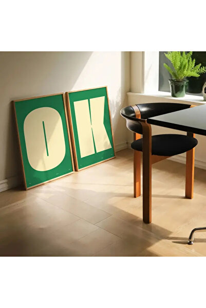 512 STORE Estetik 2'li Duvar Dekor Green Okey Tasarım Çerçevesiz Poster Ev Sa...