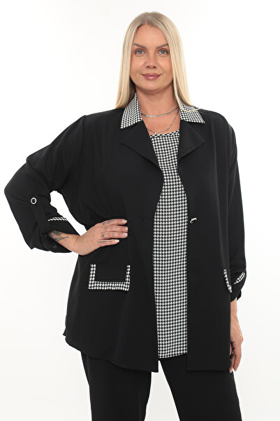 KİFAYET Büyük Beden (50-56) Ceket Yaka Tek Düğmeli Uzun Kol İkili Takım Kadın...