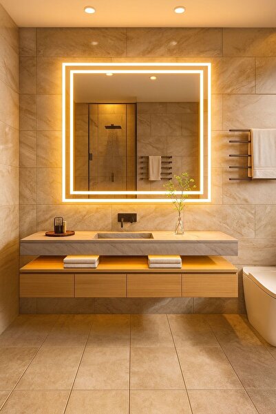 eagle mirror "Endless1" Dokunmatik Sensörlü Ledli Dekoratif Banyo Aynası "KUMLAMALI TRAFOLU DOKUNMATİK SENSÖRLÜ"