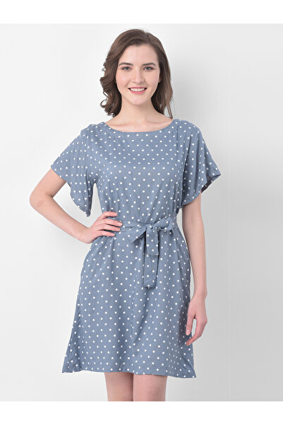 iza Polka Print Short Night Dress in Grey- Rayon