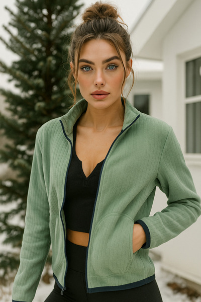 Rich Women's Full Zip Double Pocket Winter Fleece Cardigan