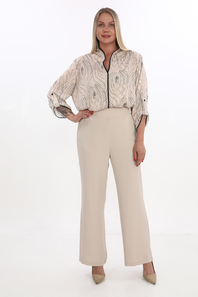 KİFAYET Plus Size Wide Leg Elastic Waist Straight Office and Casual Women's Trousers