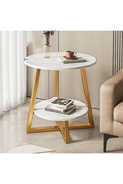 Twinkle Mart Round Coffee Table with Storage — Convertible Small Industrial Accent Table