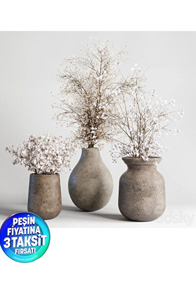 FOLİNZA Antique Vintage Vazo Büyük Boy 25 CM Sert Plastik 3'lü Dekoratif Vint...