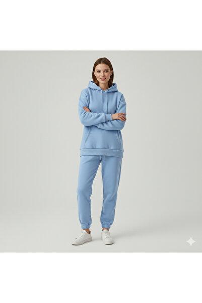 dwnwear 3-слоен памучен плат, зимен унисекс, овърсайз дамски комплект от дълъг ръкав и долнище