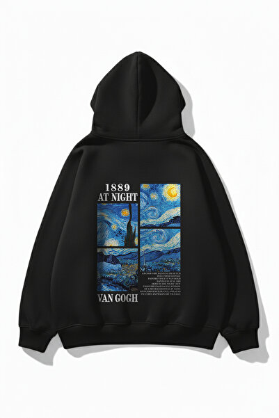 uyguntarz Unisex Soft Textured 3 Thread Vangogh Design B Printed O Oversized Sweatshirt