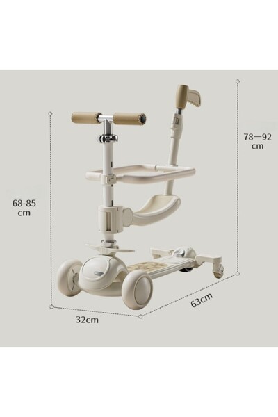 dalip 7-in-1 Children's Scooter-Stroller DALIP, Foldable, Adjustable Handlebar, LED Lights, Music, White