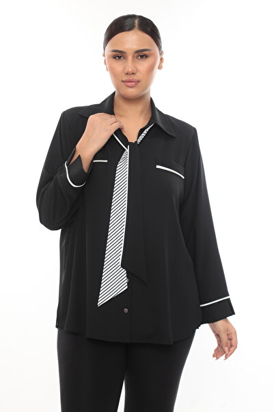 KİFAYET Büyük Beden (50-56) Gömlek Yaka Dekoratif Cepli Kravat Detaylı Uzun K...