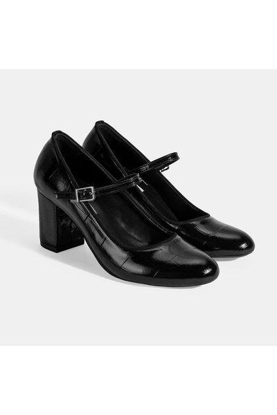 Desa Women's Black Adjustable Metal Buckle Mary Jane Heeled Shoes