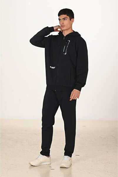 Marco Ferry Men's Cotton Hooded Tracksuit Set Navy Blue 5286-L