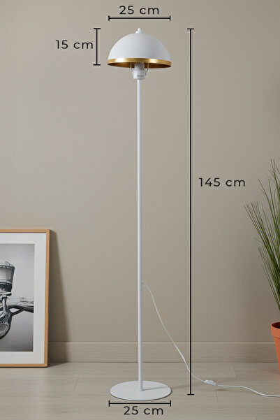 Marrien Luna Golden Tek Ayaklı Beyaz Metal Modern Lambader | Oturma Odası & Yatak Odası & Salon Lambası