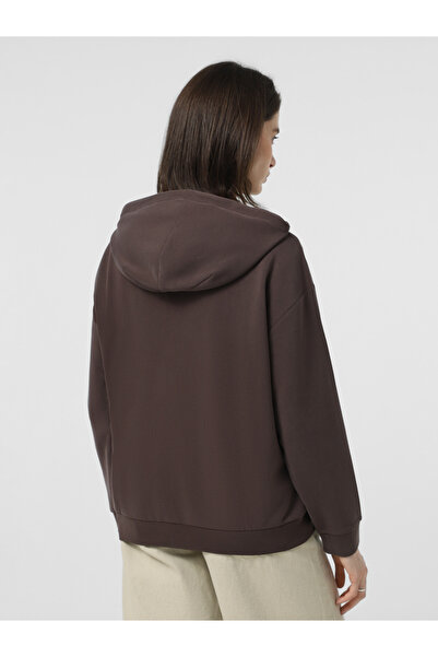 EA7 Women Hooded Collar Pocket Detail Zipper Closure Long Sleeve Brown Sweatshirt 7W000192 Af12643-U6063