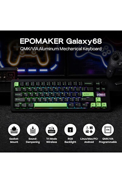Epomaker Galaxy68 65% QMK/VIA Wireless Mechanical Keyboard, Aluminum, 6000mAh, RGB