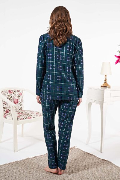 REMSA Women's Suede Front Buttoned Pajama Set 25331 Green