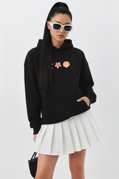 uyguntarz Unisex Soft Textured 3 Thread Oyster Shell Design Ba Printed V Oversized Sweatshirt