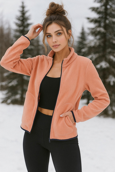 Rich Women's Full Zip Double Pocket Winter Fleece Cardigan