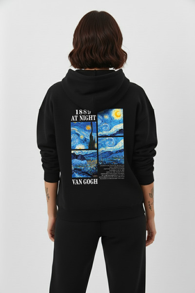 uyguntarz Unisex Soft Textured 3 Thread Vangogh Design B Printed O Oversized Sweatshirt