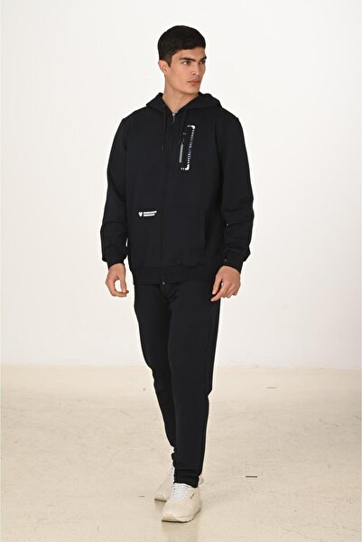 Marco Ferry Men's Cotton Hooded Tracksuit Set Navy Blue 5286-L