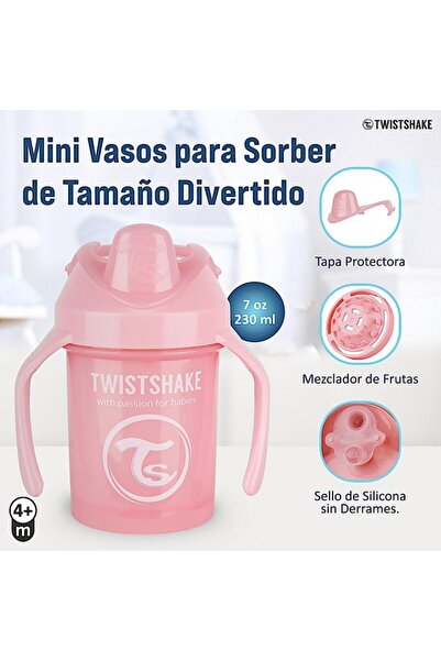 Twistshake Set of 3 baby cups, 2 360° cups, 1 mini cup, pink, gray, blue, 4 months+, 230 ml,